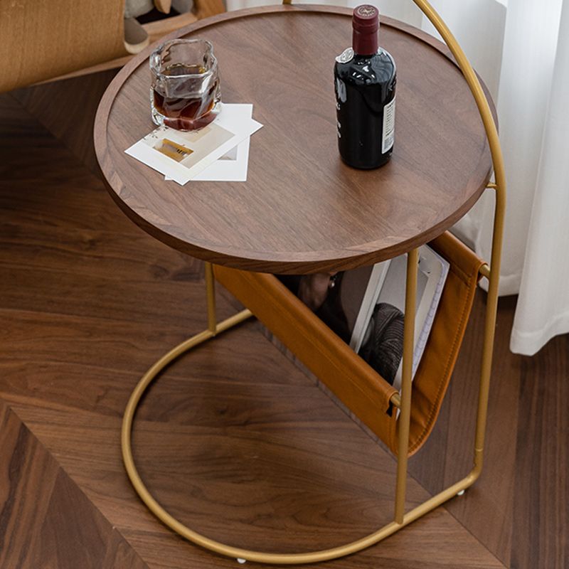 Solid Wood Side Table with Storage Round Tray Top Corner Table
