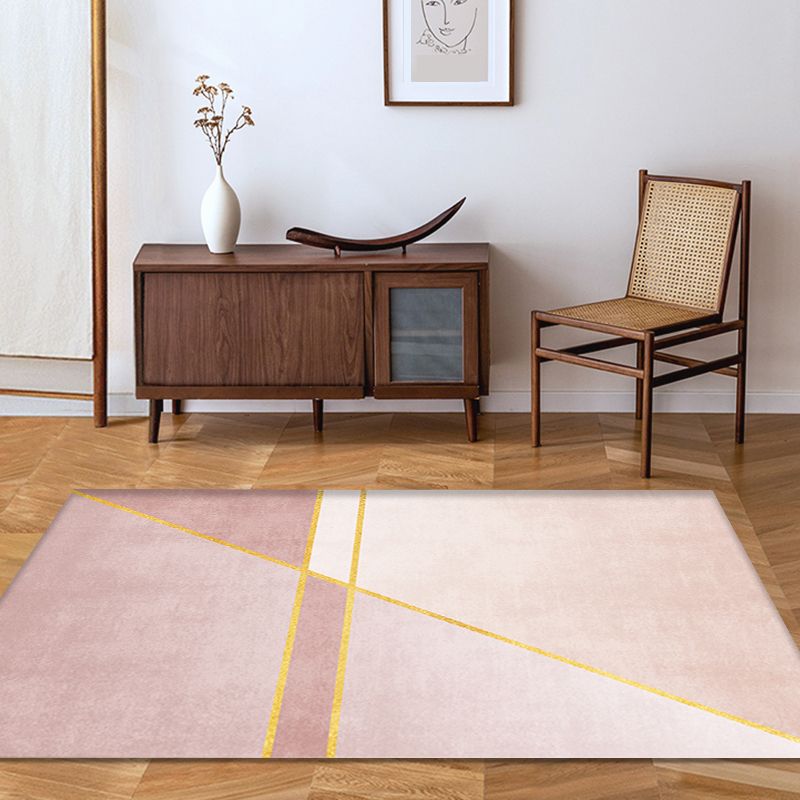 Contemporary Colorblock Rug Pink Polyester Rug Non-Slip Backing Washable Pet Friendly Carpet for Home