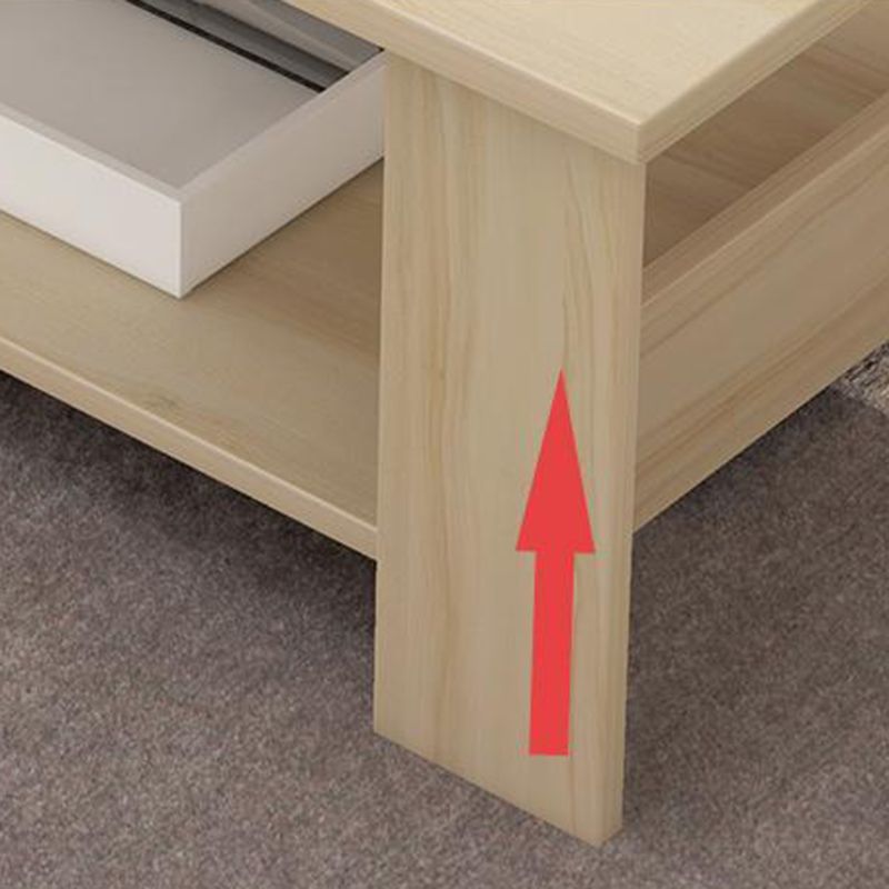Modern Rectangle Coffee Table with Storage Shelf and 4 Wooden Legs