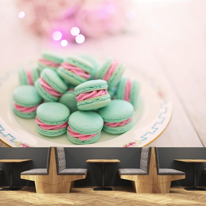 Contemporary Style Mural with Sweet Macaron Painting Commercial Use Wall Covering