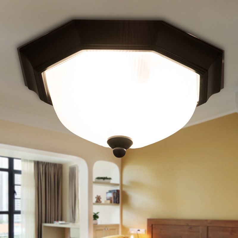 12" Wide Hexagon Flush Mount Classic Glass Flush Ceiling Light in Black