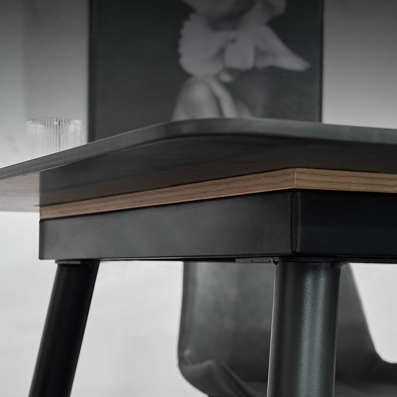 Stone Top Dining Table Industrial Rectangle Table with 4 Legs