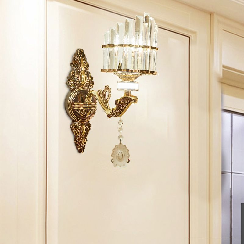 Crystal Block Gold Wall Mount Light Arc 1/2-Light Modernism Sconce Lamp Fixture for Corner