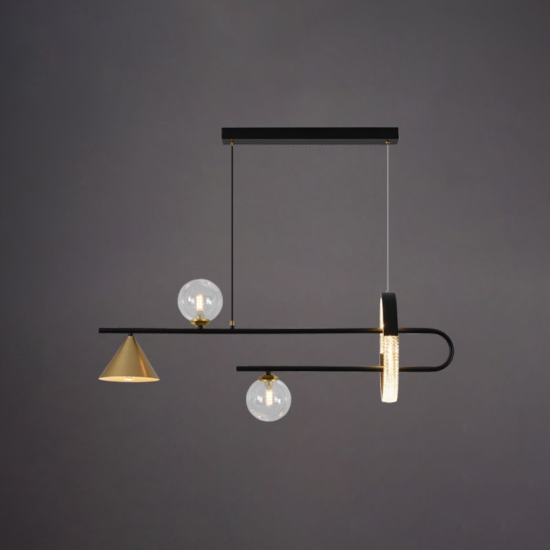 Zeitgenössische Insel leichte Kugel Glas Island Deckenleuchte in Schwarz für Küche