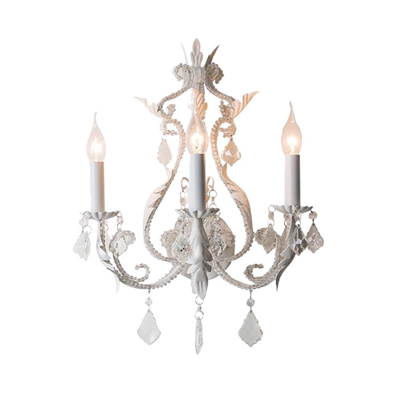 Rustic Curved Arm Wall Mount Light 3 Lights Grey/White/Distressed White Metal Sconce Light with Crystal Accent