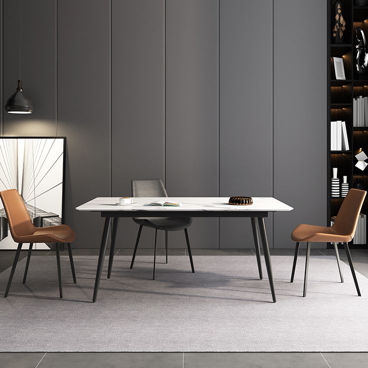 Mesa rectangular con base de acero al carbono para comedor de piedra sinterizada de estilo industrial para el hogar