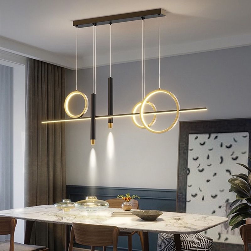 Modern Linear Island Chandelier Lights Metal Pendant Light Kit