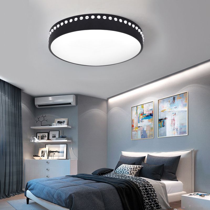 Drum Acrylic Ceiling Light Fixture Modern LED Black/White/Grey Flush Mount Lighting in Warm/White Light, 14"/18"/21.5" Dia