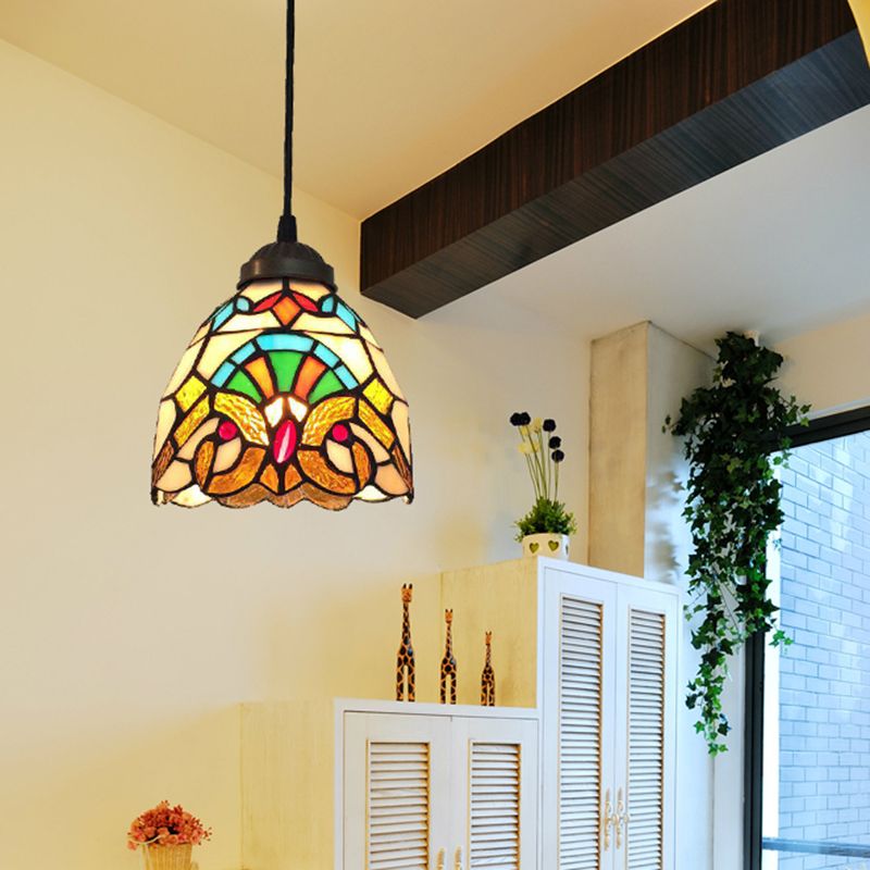 Bowl Pendant Lighting Fixture Tiffany Style Stained Glass Suspension Pendant Light