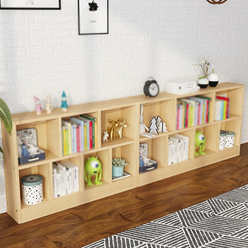 2/3-Shelf Natural Modern Bookshelf Pine Wood Geometric Closed Back Bookshelf