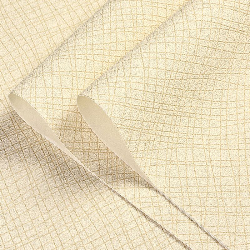 Simple Grid Wallpaper Roll Living Room Decorative Flock Textured Wall Covering, 71.6 sq ft.