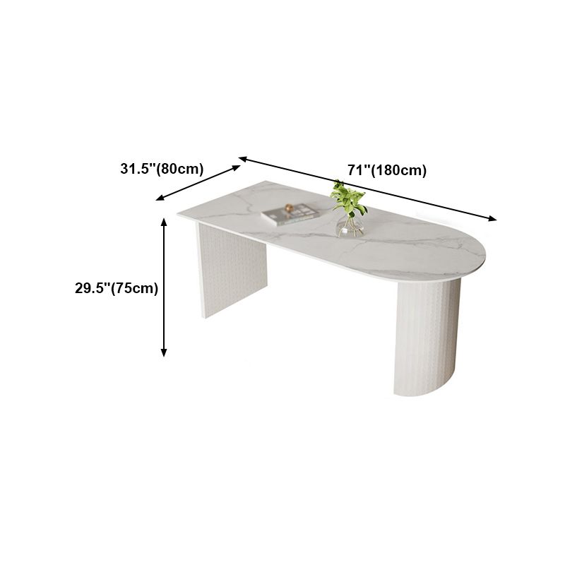 Table blanche supérieure en pierre frittée pour table de cuisine moderne de restaurant avec double piédestal