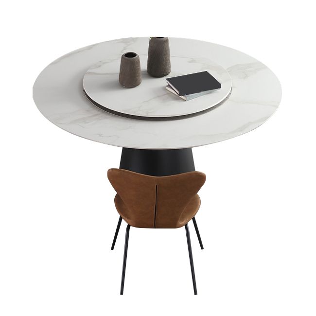Round Sintered Stone Dining Table Modern Turntable Furniture with Steel Pedestal Base