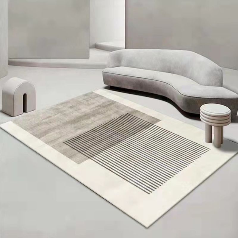 Nordic Style Rug Polyester Color Block Carpet Non-Slip Backing Rug for Bedroom