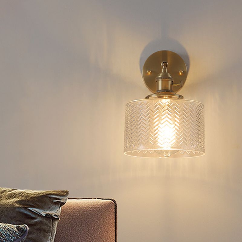 Brass Industrial Wall Light Adjustable Sconce Light for Bedroom Hotel in Glass Shade