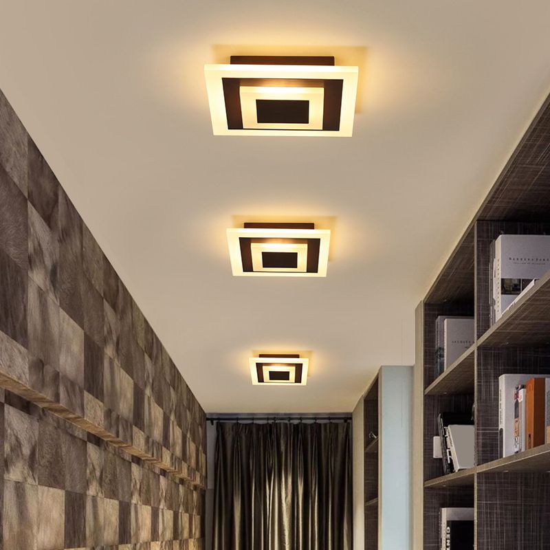 Lámpara de techo pequeña redonda/cuadrada estilo simple acrílico blanco/café LED empotrado en luz blanca/cálida para pasillo