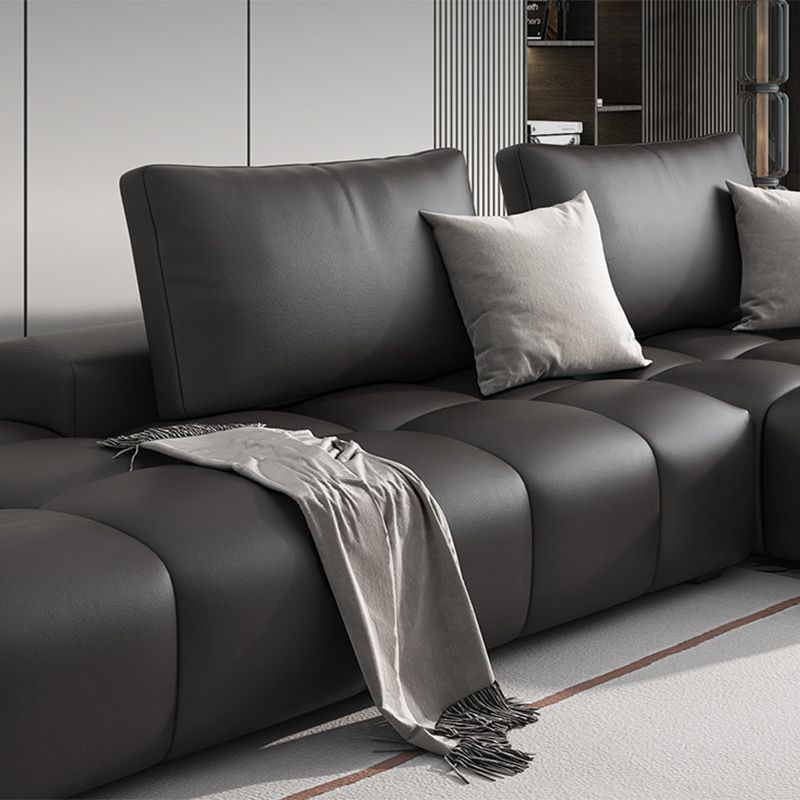 One Side Armrest Cushioning Back Sofa Bed Black Imitation Leather Sofa