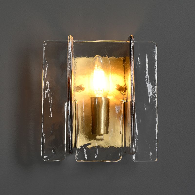 Modern Metal Wall Sconce Geometric Shape Wall Light with Glass Shade for Bedroom