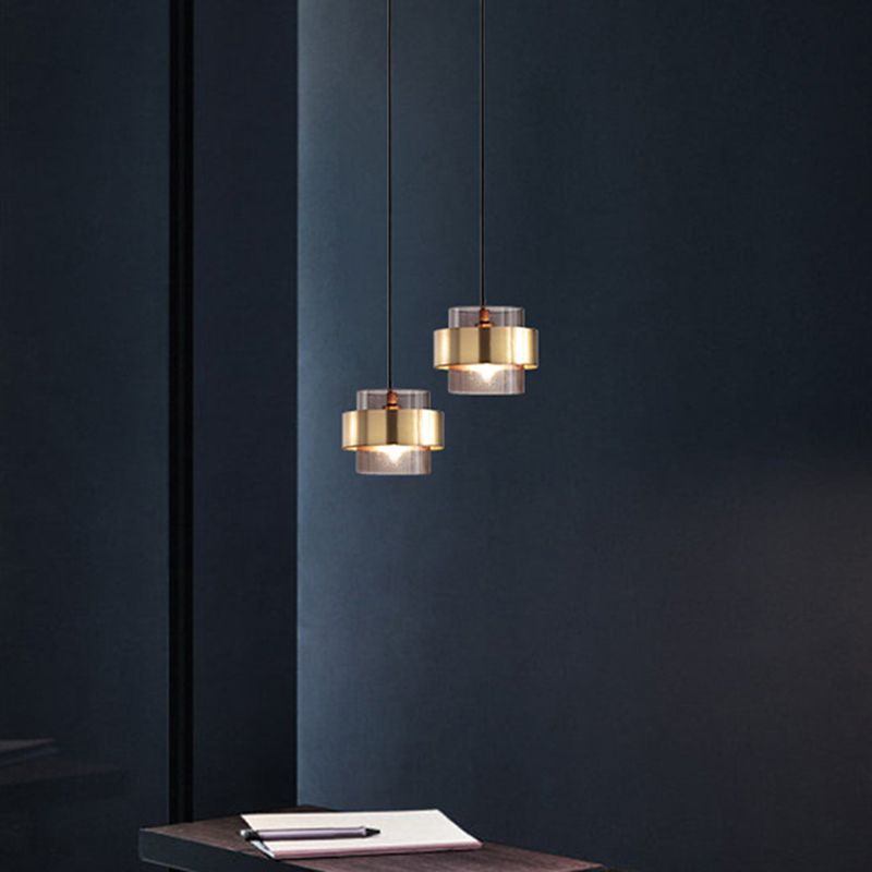 Cilindrisch glashangende lamp Modern Minimalisme 1 Lichte hanglamp met metalen ring