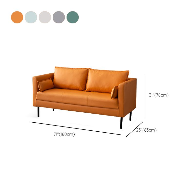 Scandinavian Faux Leather Sofa 29.52" High Tuxedo Arm Sofa with 2 Pillows