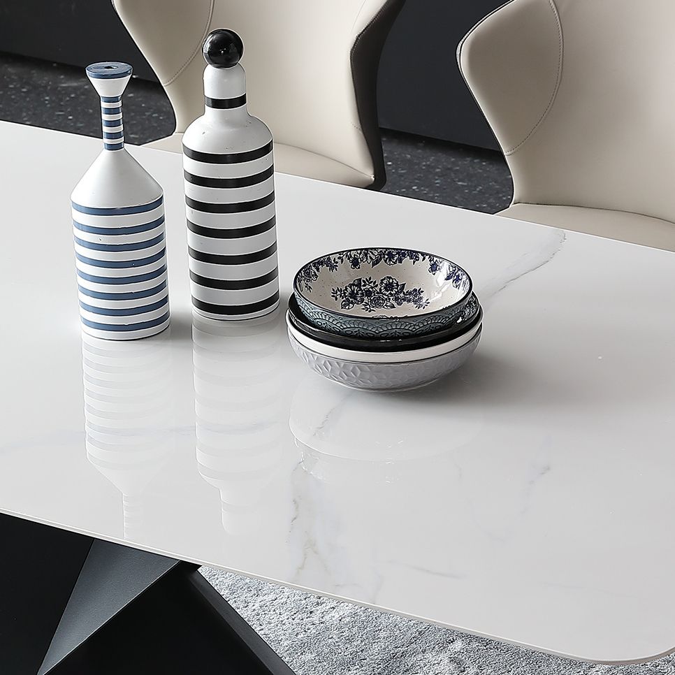 Industrial Sintered Stone Dining Table Single Pedestal Base Rectangle Table for Home