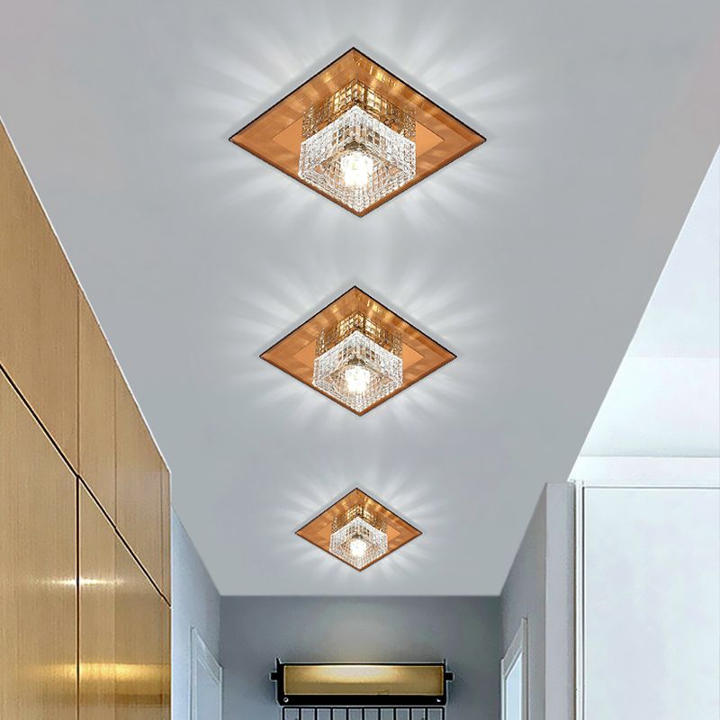 Squared LED Flush Mount Light Simplicity Clear Crystal Passage Flush Mount Ceiling Light