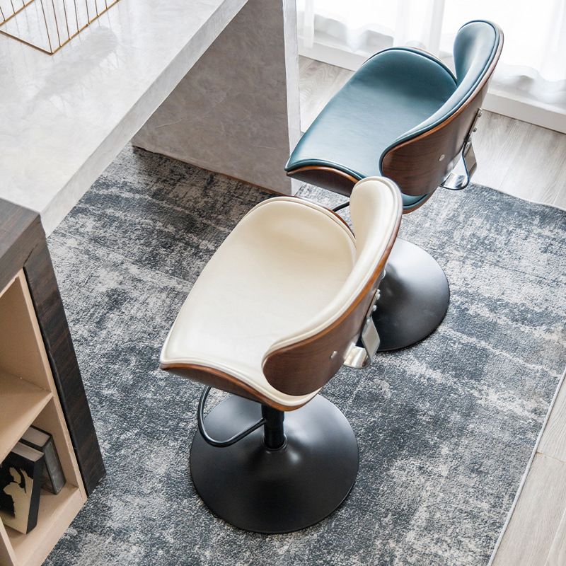 Contemporary Metal Adjustable Barstool Leather Counter Stool with Swivel in Matte Finish