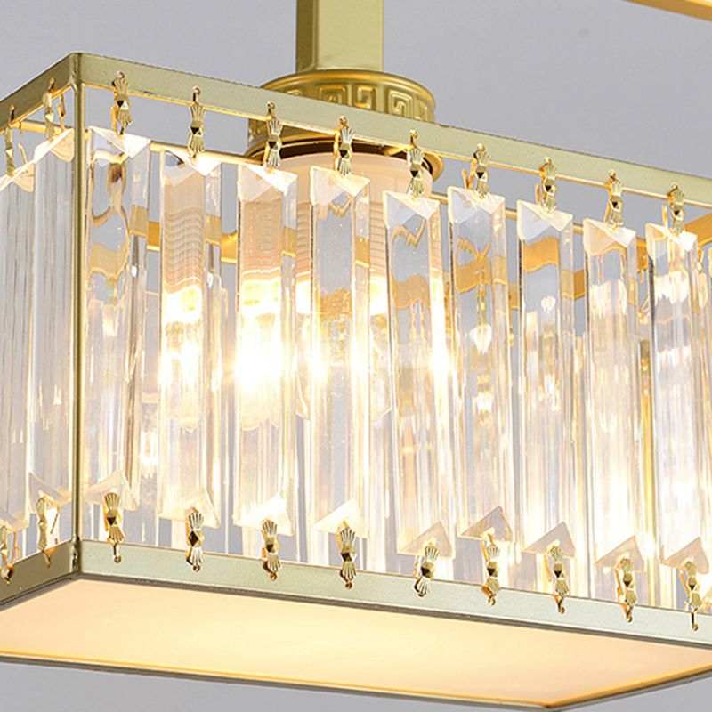 Contemporary 2-light Kitchen Island Lighting Wrought Iron with Rectangle Crystal Shade