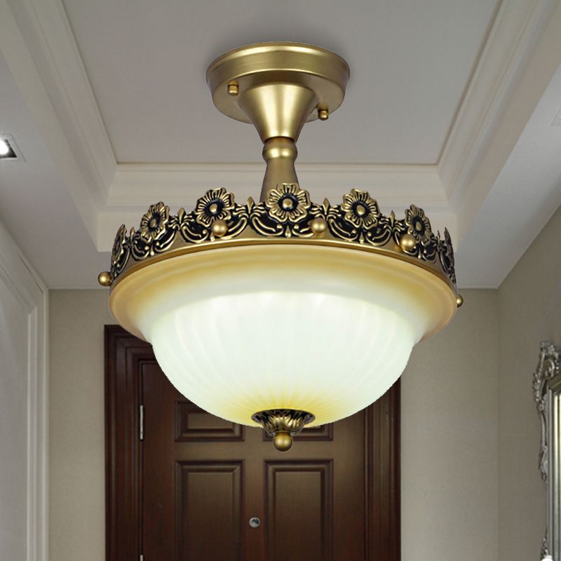 3 Luci Corridoio Soffitto Light Fixture Tradizionale Bronzo Semi Flush con Bowl Frosted Glass Shade