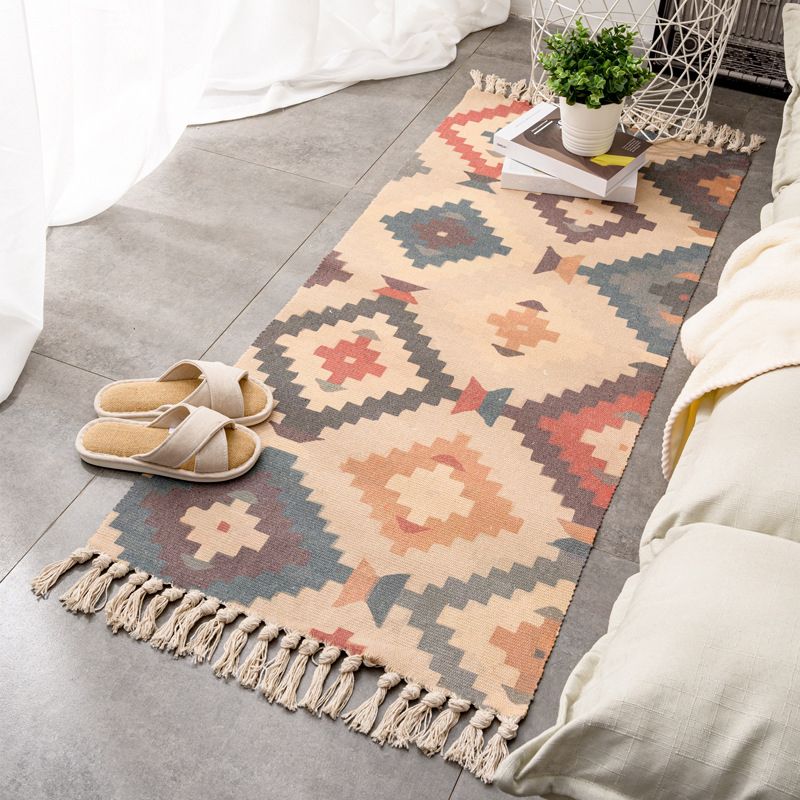 Tapis rétro multi-couleurs relaxant Machine de tapis à motifs de coton Machine intérieure lavable avec gland pour décor