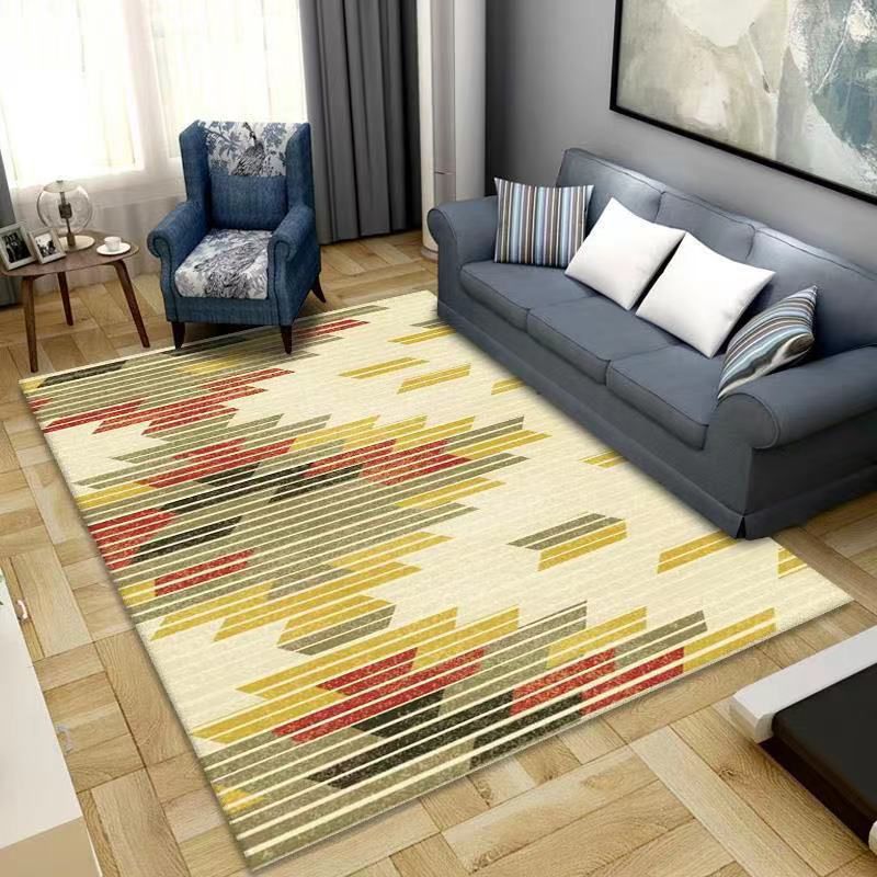 Simple Living Room Area Rug Geometric Lines Polyester Rug Anti-Slip Indoor Carpet