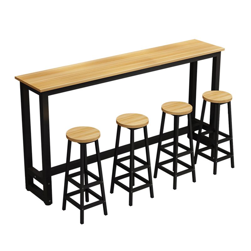 Indoor Modern Rectangle Trestle Bar Dining Table in Metal and Wood