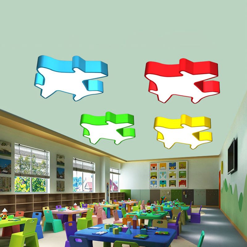 19.5"/23.5" W Aircraft Ceiling Mount Lamp Kid Metallic Playroom LED Flush Light in Red/Yellow/Blue