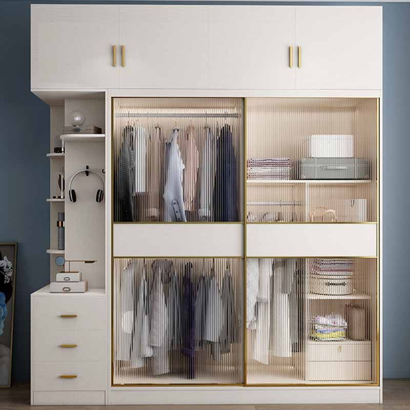 White Engineered Wood Wardrobe Closet Sliding Wardrobe Armoire