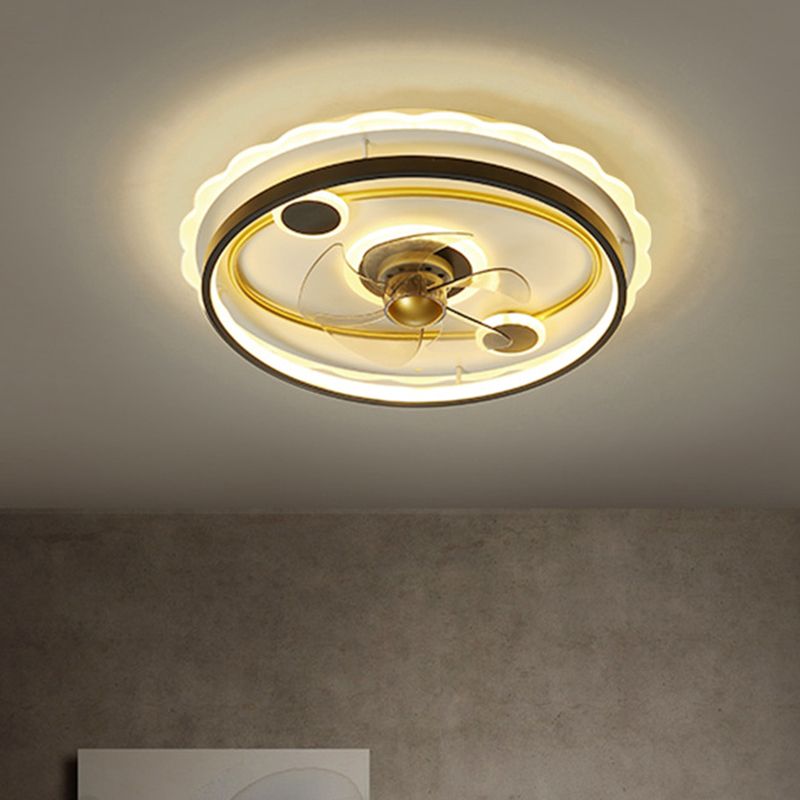 5 messen zwarte ronde semi -spoelmontage montage montage modern metalen led plafondventilator licht, 19,5 "breed