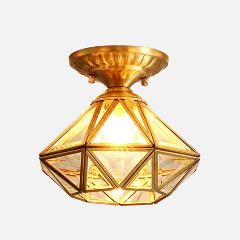 Brass Shaded Semi Flush Ceiling Light Vintage Glass Aisle Ceiling Mounted Light