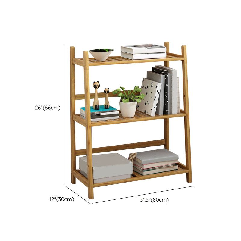 Contemporary Open Back Bamboo Bookshelf Ladder Bookcase with Shelves