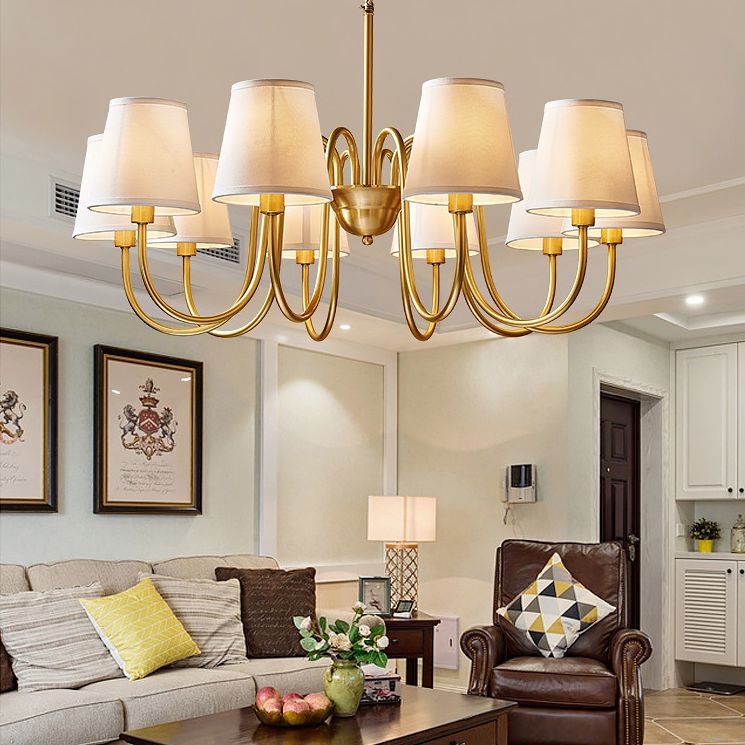 Post-Modern Gold Curving Hanging Chandelier Light Conical Fabric Ceiling Chandelier for Living Room