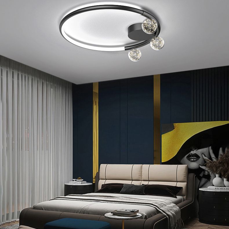 Black Metal Circulaire Flush Mount Light 3-Light LED Ceiling Light Fixture for Living Room