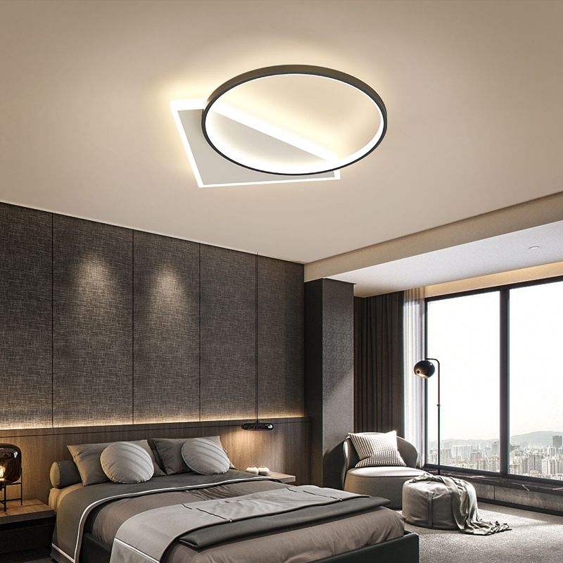 Metal Geometric Shape Flush Mount Light Modern-Style 2 Lights Flush Ceiling Light in Black