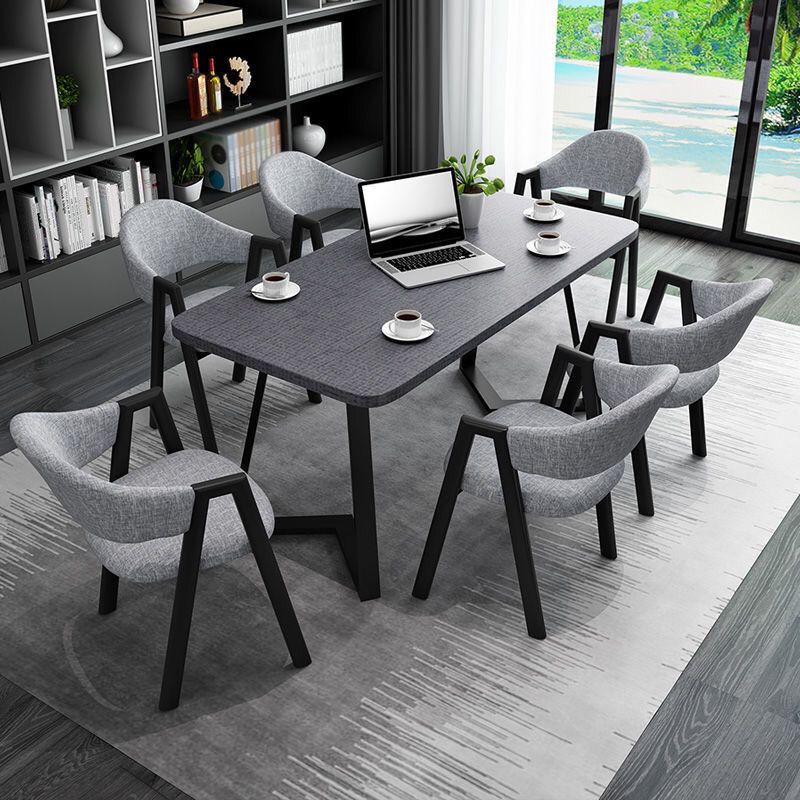 Contemporary Rectangular Wooden Dining Table with Black Double Pedestal