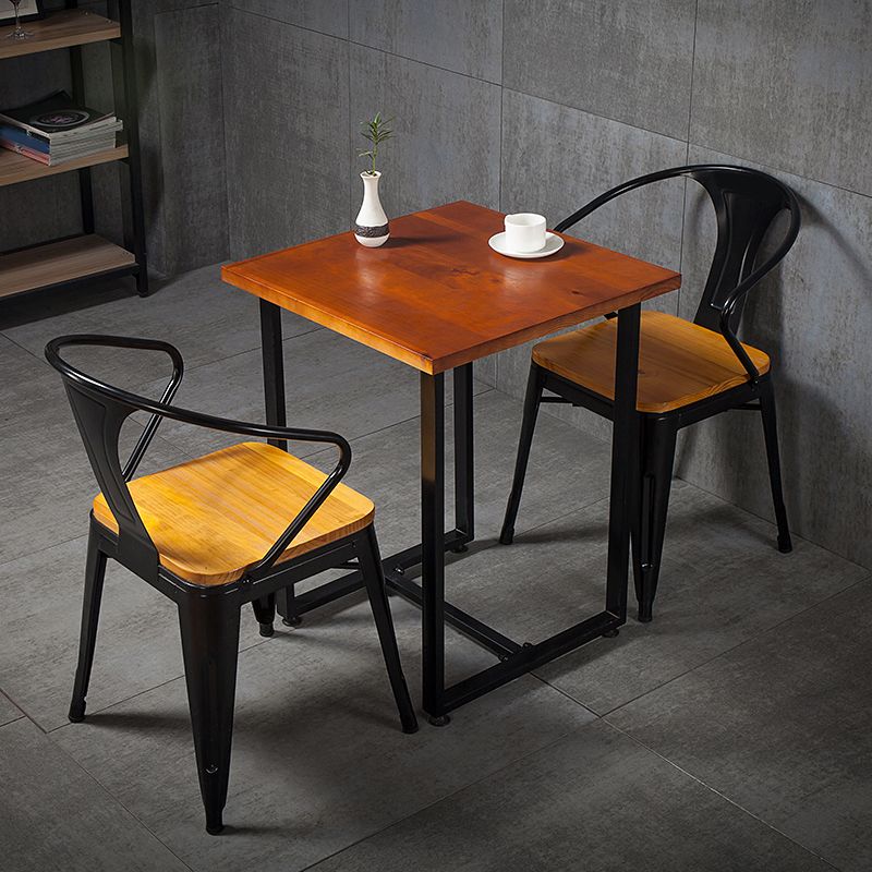 Fixed Industrial Dinette Set 1/3 Pcs Brown Solid Wood Furniture for Home