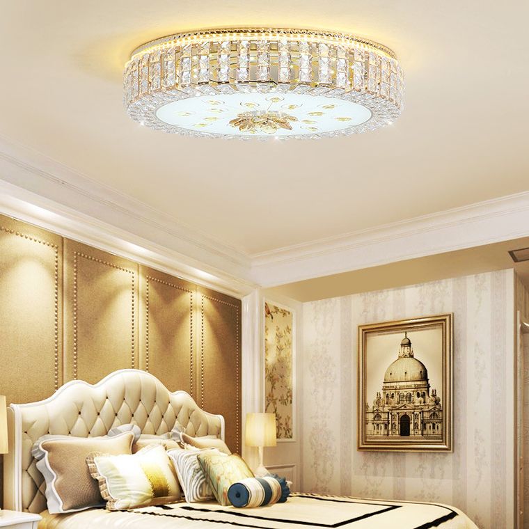 Metal White LED Plafond Armatuur in Modern Luxury Style Circular Crystal Flush Mount met Glass Shade