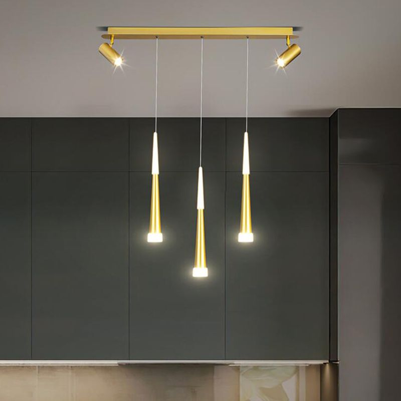 Diseño de Doble Doble Gold Luz Led Island Simplicidad contemporánea Cono Hanging Light para comedor