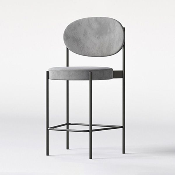 Contemporary Metal Barstool Fabric Stool Low Back in Matte Finish with 4 Legs