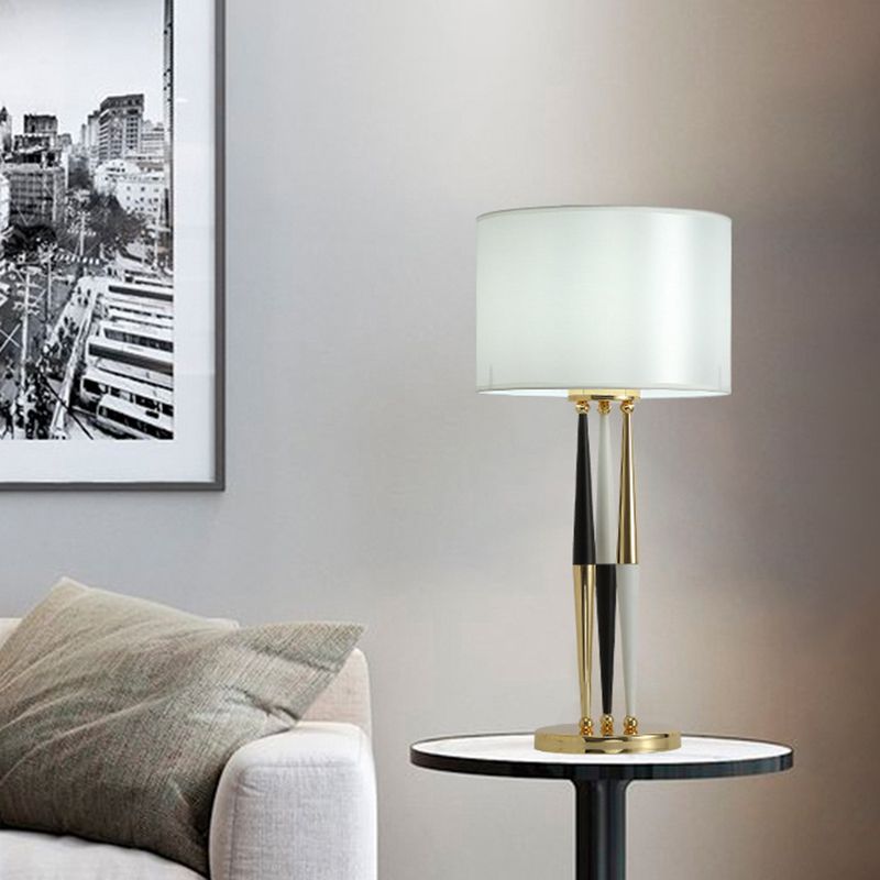 1 Bulb Living Room Table Light Contemporary White Desk Lamp with Drum Fabric Shade