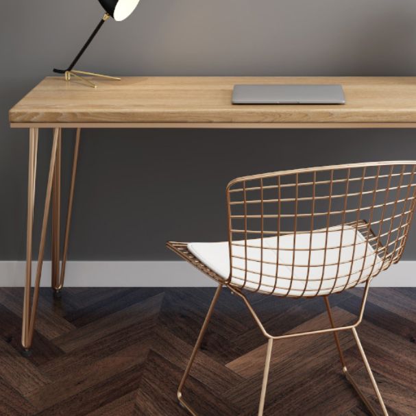 Glam Style Hairpin Writing Desk Rectangular Solid Wood Office Desk