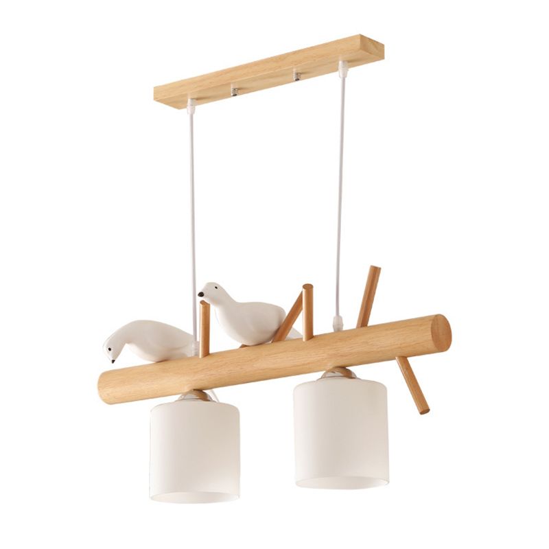 Luci cilindriche di cilindri a sospensione da cucina grande vetro bianco isola moderna lampadario con decorazione per uccelli per il ristorante