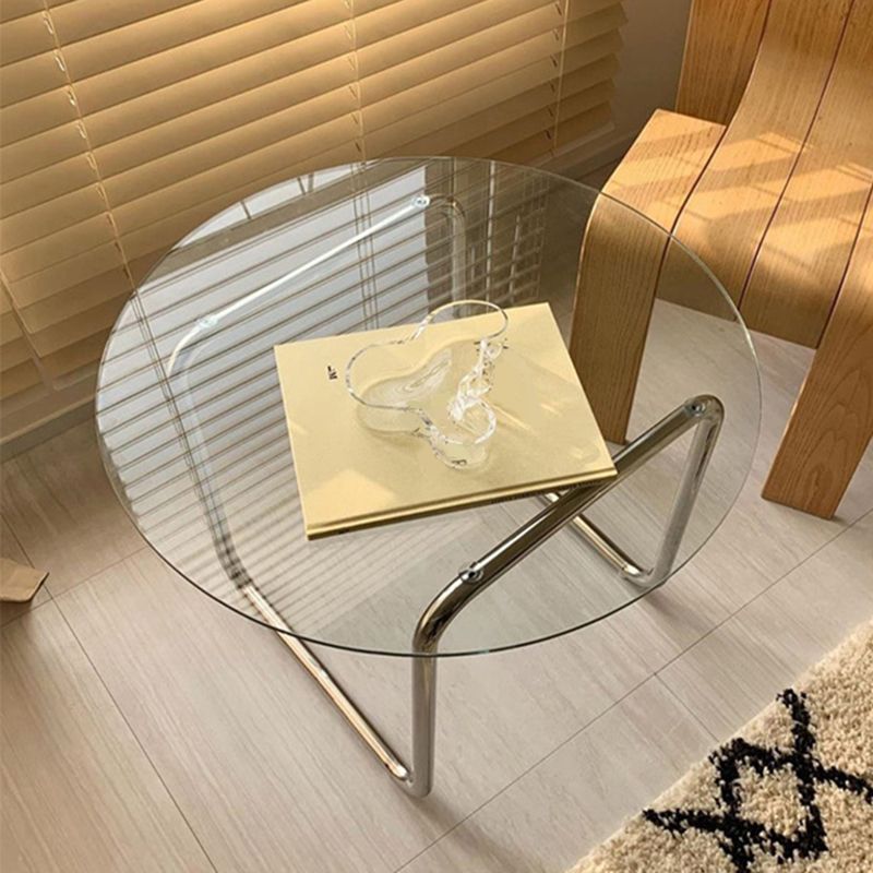 Round Glass Coffee Table Sled 1 Single Cocktail Table - 27.6''/31.5''