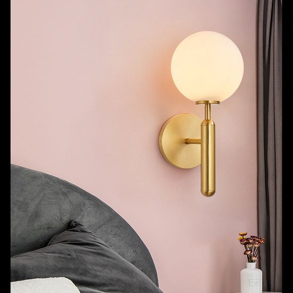 Nordic Style Single Light Brass Wall Lamp Glass Globe Shade Simplicity Lighting Fixture with Fixed Arm